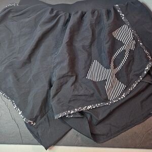 Under Armour Women's Black Running Shorts With Built In Liner with Logo